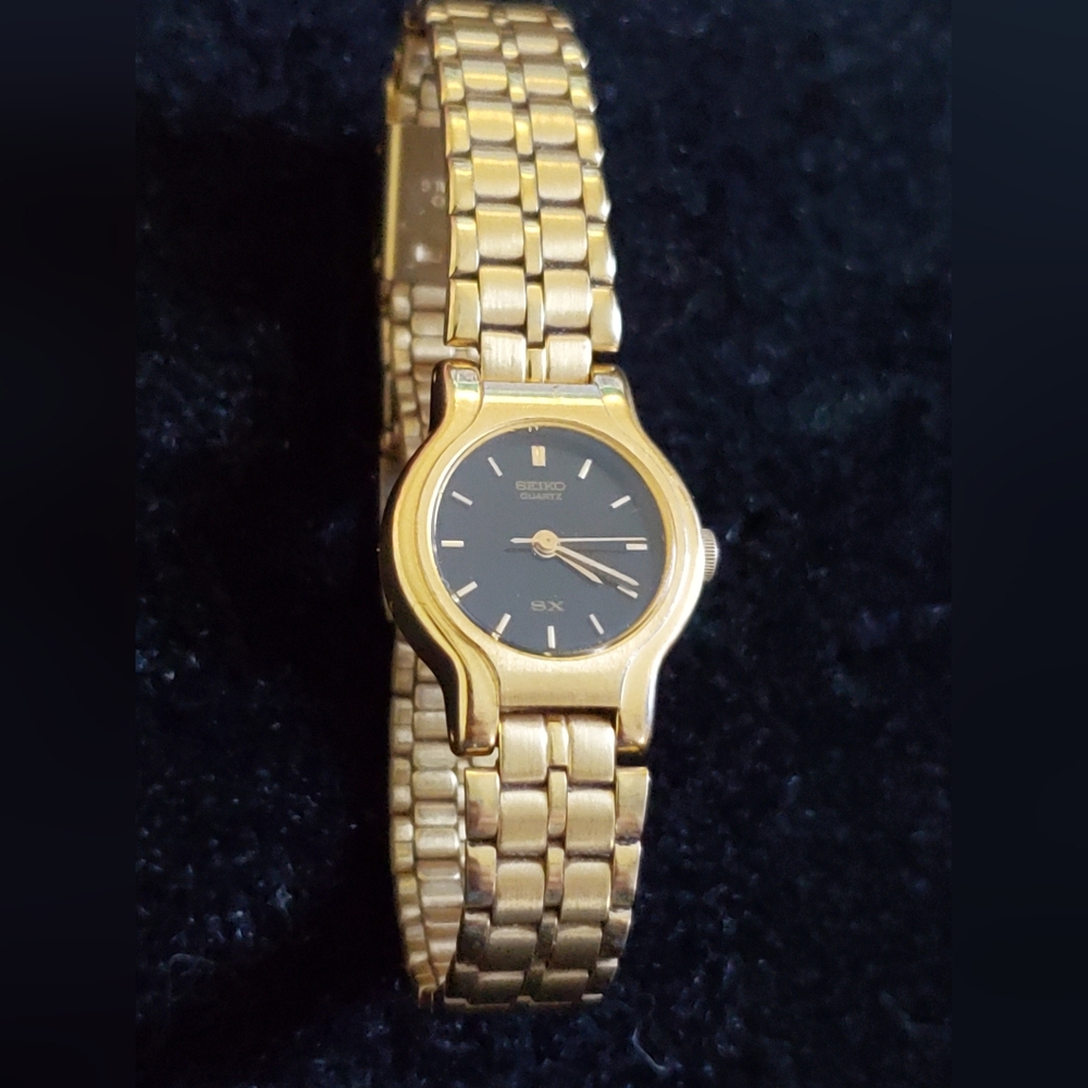 Seiko Gold Tone Bracelet Watch with Black Dial